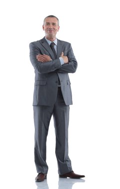 tam büyüme portre. başarılı gülümseyen iş adamı.