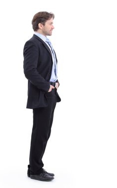 tam büyüme. yan view.portrait ciddi bir iş kişinin.