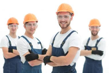 foreman ve inşaat ekibi beyaz izole