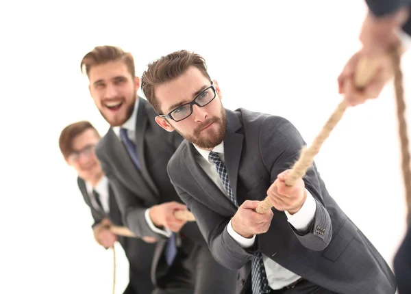 Tug of war between confident business teams. — Stock Photo, Image