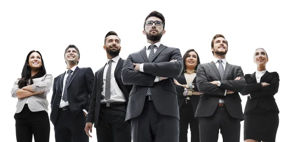 Feliz equipe de negócios bem sucedida isolado no fundo branco — Fotografia de Stock