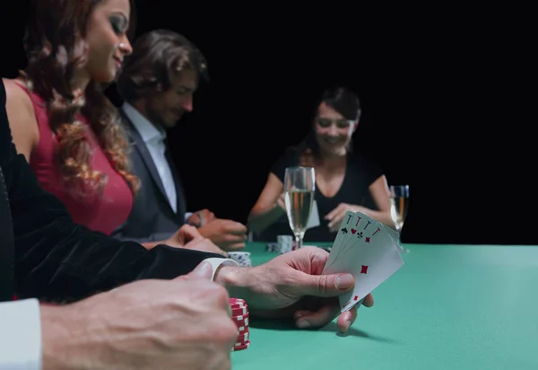 Closeup of poker hand of aces in pastel colors — Stock Photo, Image