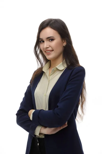 Beautiful young business woman isolated white background. — Stock Photo, Image