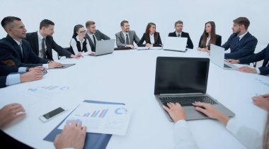 meeting of shareholders of the company at the round - table. clipart