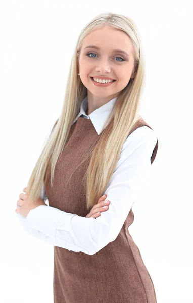 Retrato de uma jovem assistente sorridente . — Fotografia de Stock