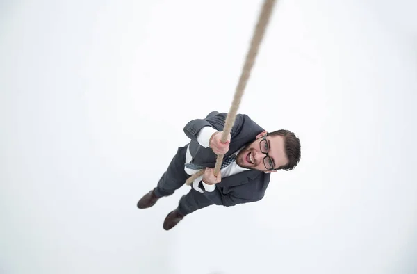 Exitoso hombre de negocios trepando la cuerda — Foto de Stock