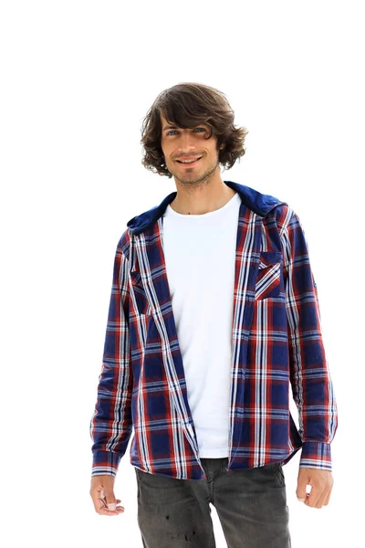 Stijlvolle man in een plaid shirt. — Stockfoto