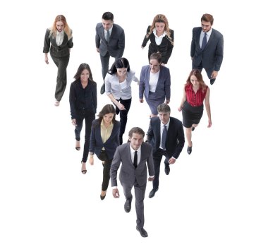 iş adamları lideri arkasında gidiyor. beyaz izole