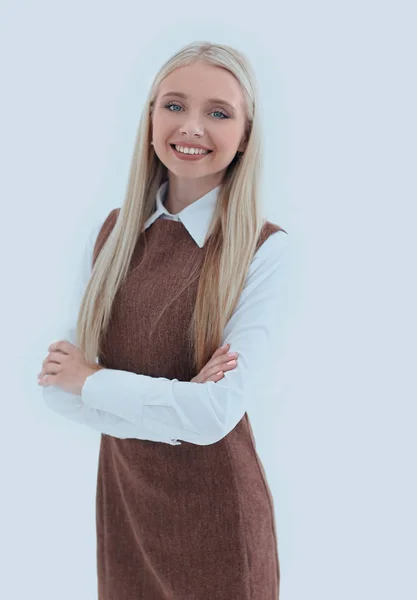 Retrato de uma jovem assistente sorridente . — Fotografia de Stock