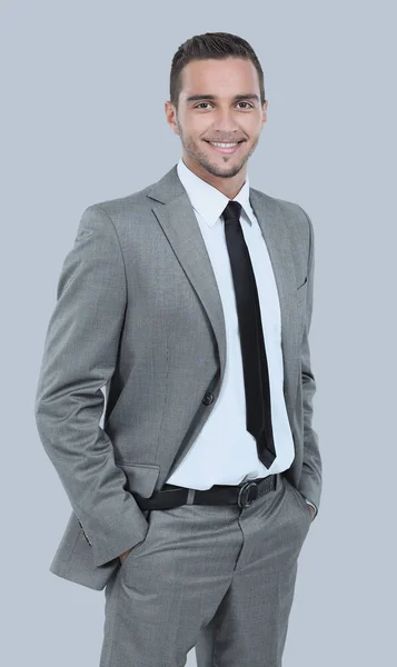 Portrait of happy smiling businessman, isolated on gray Stock Image