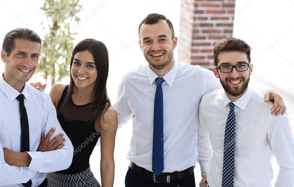 closeup of a happy business team of people.