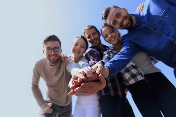 College Students Teamwork Stacking Hand Concept — Stock Photo, Image