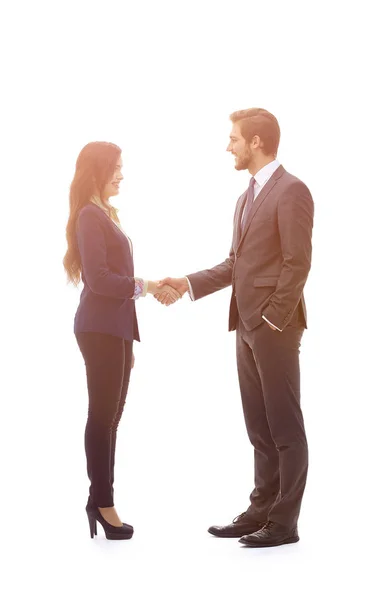 Full-length handshake, business partners, isolated on white back — Stock Photo, Image