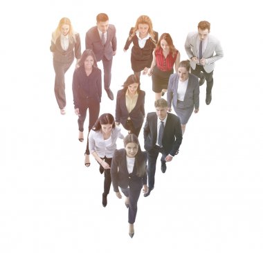 iş adamları lideri arkasında gidiyor. beyaz izole