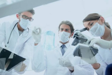 genç bilim adamları mikroskop ve test tüpleri ile çalışma