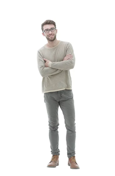 Pleine longueur de jeune homme sérieux avec des lunettes — Photo