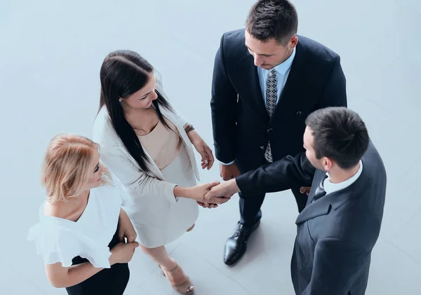View from the top. business partners shake hands. — Stock Photo, Image
