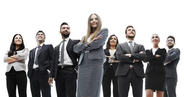 Felice successo business team isolato su sfondo bianco — Foto Stock