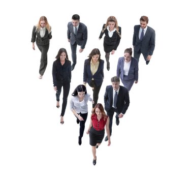 iş adamları lideri arkasında gidiyor. beyaz izole