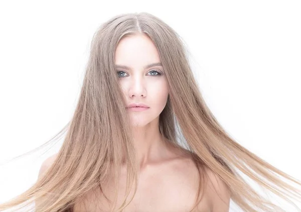 Portret młodej nowoczesnej dziewczyny z długimi włosami — Zdjęcie stockowe