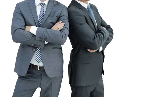 Närbild av två affärsmän står sida vid sida — Stockfoto