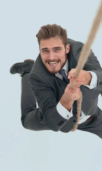 Uomo d'affari di successo scalare la corda — Foto Stock