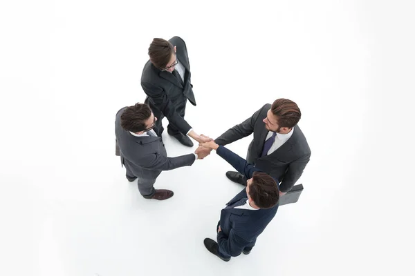 Vista superior. grupo de empresários mostrando unidade . — Fotografia de Stock