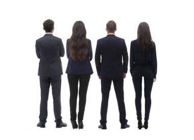 Arkadan Görünüm grup iş adamları. Arka görüş. Beyaz arka plan üzerinde izole.