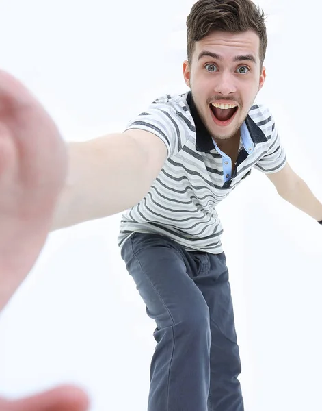 Closeup.Happy modern guy showing his success. — Stock Photo, Image