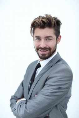 gülümseyen izole üzerinde beyaz yakışıklı bir adam portresi