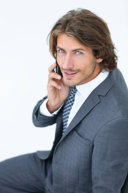 Mobil bir konuşan iş adam yukarıda görüntülemek