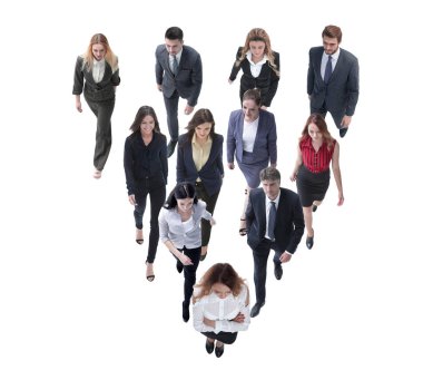 iş adamları lideri arkasında gidiyor. beyaz izole