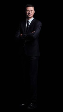 tam büyüme. kendinden emin bir gülümseyen işadamı portresi