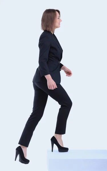 जाने वाली व्यावसायिक महिला की पूर्ण लंबाई का चित्र। साइड व्यू — स्टॉक फ़ोटो, इमेज