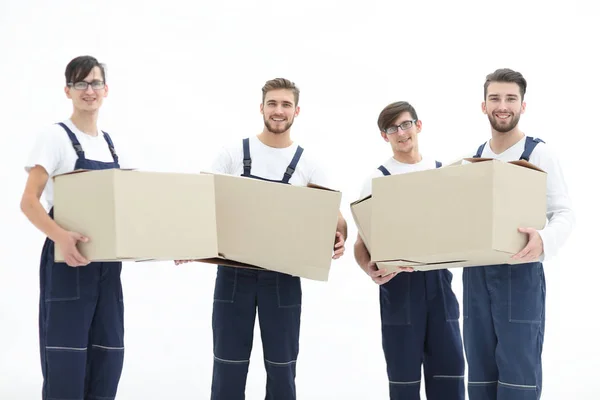 Foto pracujících zastává krabic při stěhování bytů, — Stock fotografie