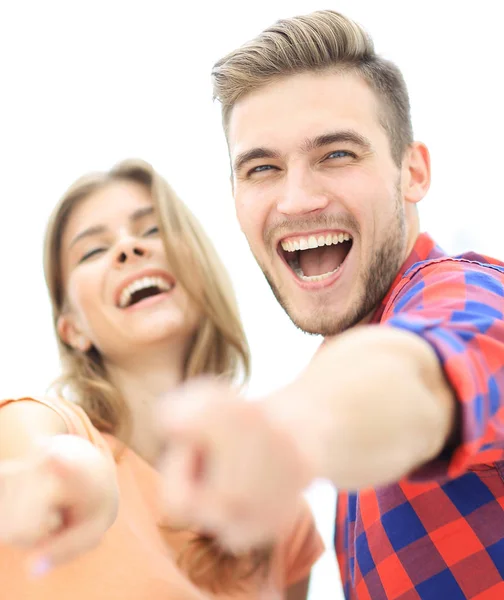 Close-up van drie jongeren met hun handen naar voren — Stockfoto