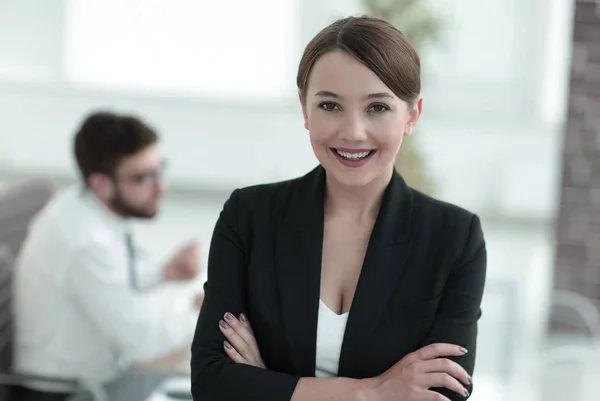 Closeup.face av en framgångsrik affärskvinna. — Stockfoto