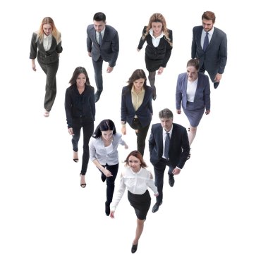 iş adamları lideri arkasında gidiyor. beyaz izole