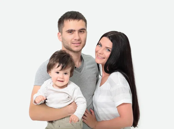 Glücklich lächelnde Familie isoliert über Weiß — Stockfoto