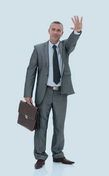 Självsäker affärsman gör en välkomnande hand gest — Stockfoto