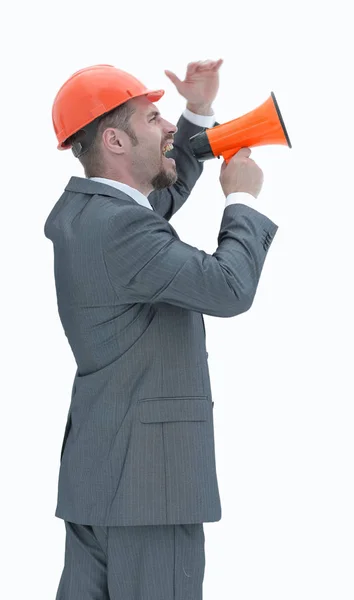 Architect shouting through a megaphone . — стоковое фото