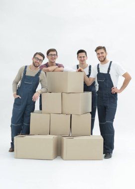 İşçiler izole, kutuları, beyaz arka plan teslim