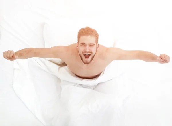 Top view.a homem muito feliz — Fotografia de Stock