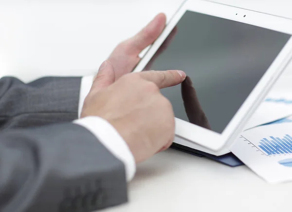 Closeup.of businessman hand working with tablet computer — Stock Photo, Image