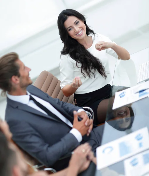 business people communicate at work their Desk