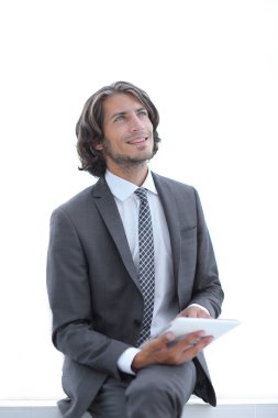 Dijital tablet kopya alanı seyir ile portre .businessman