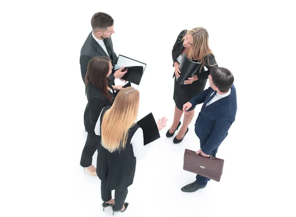 Vista desde el equipo de top.business discutiendo documentos de trabajo . —  Fotos de Stock