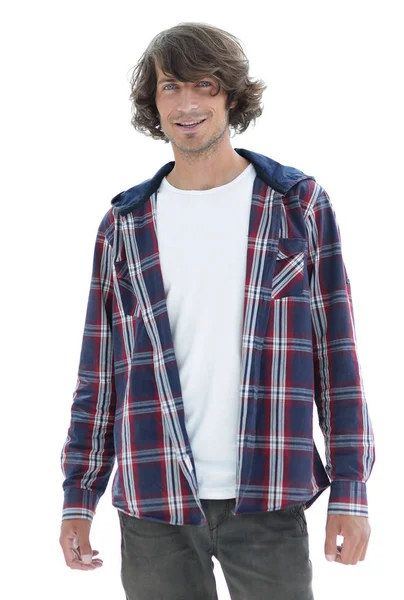Стильний хлопець у плетеній сорочці . — стокове фото