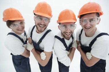 portre. Profesyonel endüstriyel işçilerin bir grup.