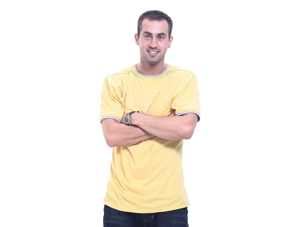 Young man in a yellow t-shirt and jeans. — Stock Photo, Image